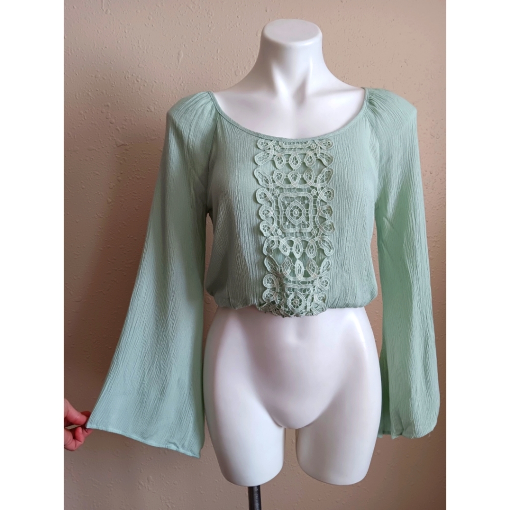 Blu Pepper Bell Sleeve Lace Crop Top